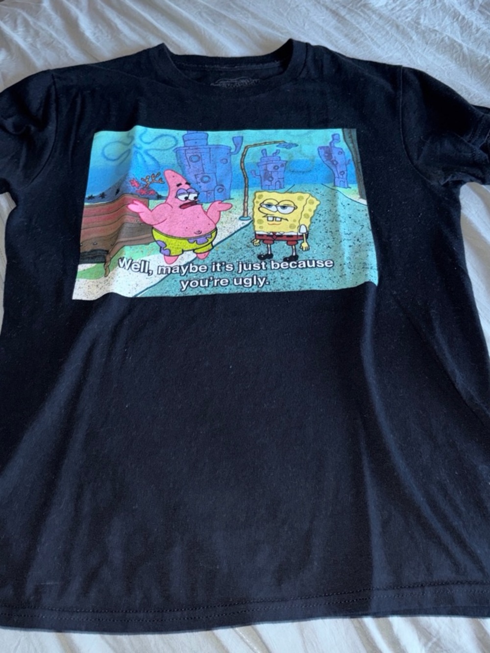 SpongeBob Squarepants Black Tee with Colorful Patrick & SpongeBob Scene